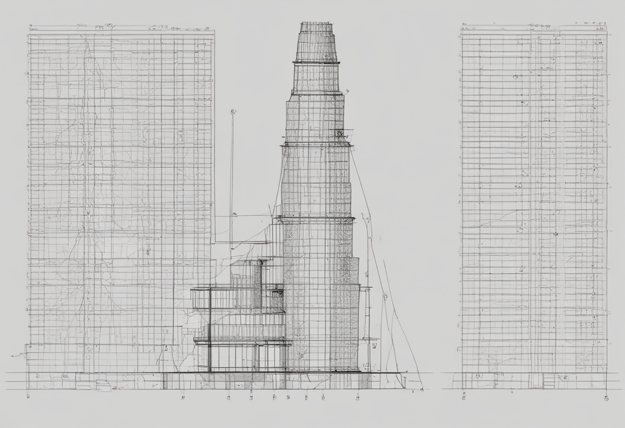 Diagramme montrant le calcul de la hauteur d'un immeuble avec la trigonométrie