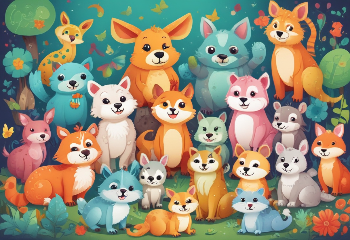 Interface colorée du jeu Compter les animaux avec des animaux mignons