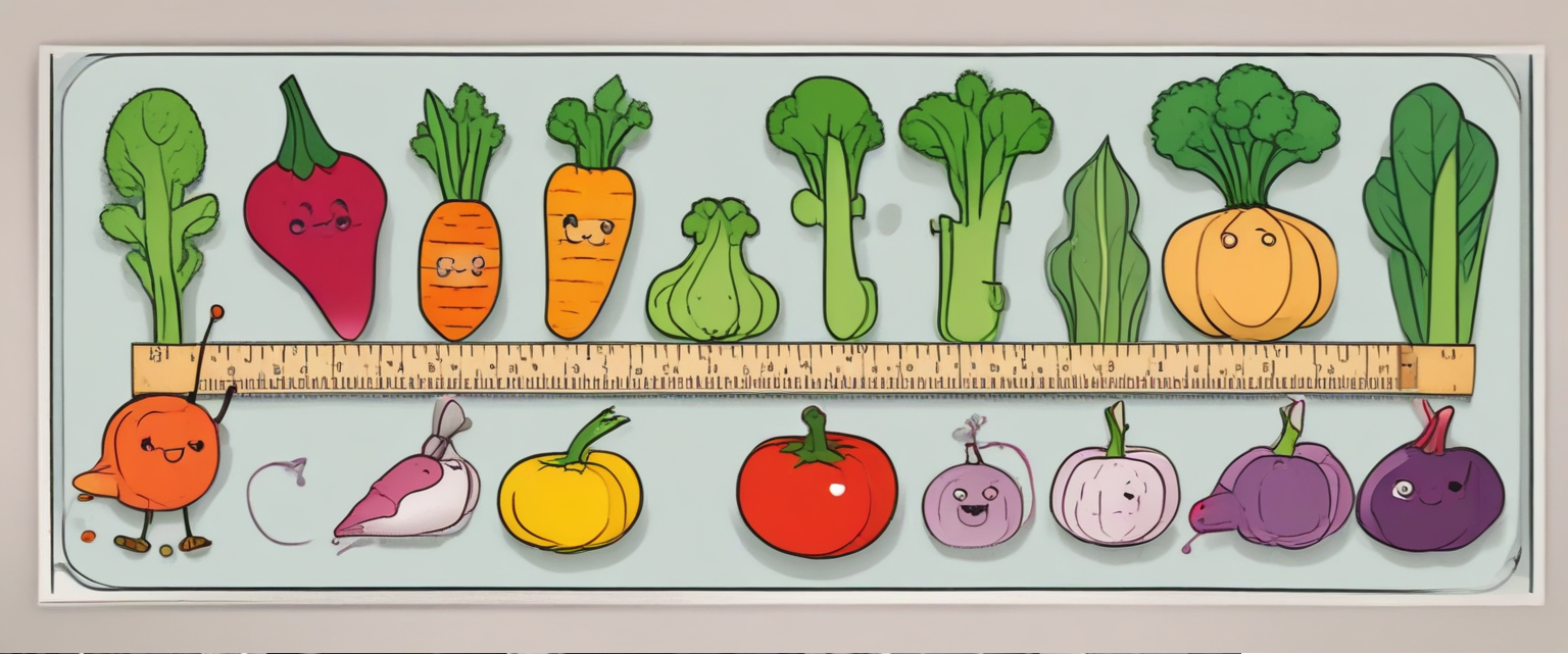 Interface du jeu Mesurer les Légumes avec des légumes et une règle